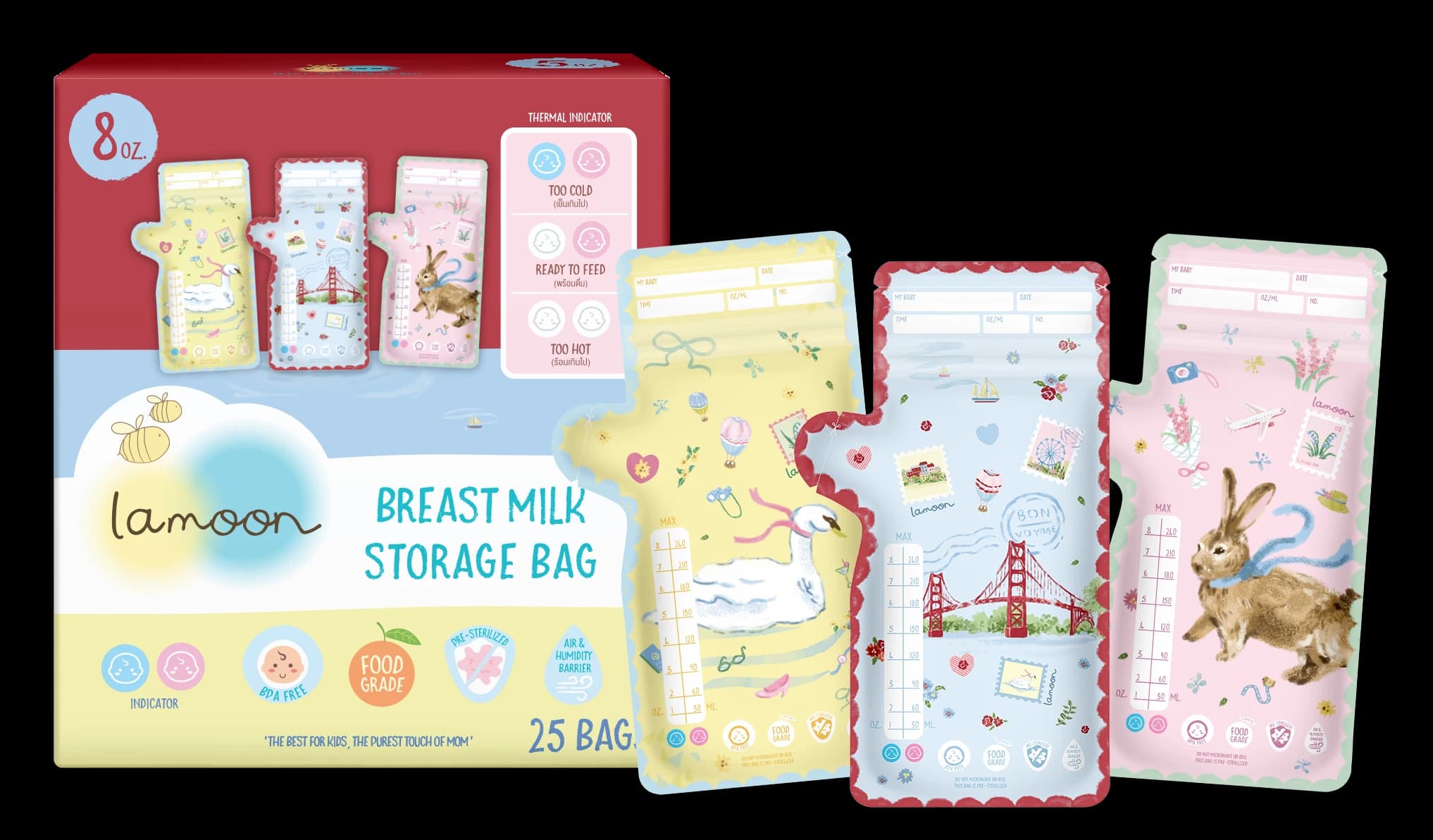 لامون – أكياس تخزين حليب الأم 25 كيس، 240 مل لكل كيس - صورة 2